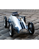 Childs Metal Bodied Vintage Racing Car Ride-On posing toy