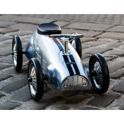 Childs Metal Bodied Vintage Racing Car Ride-On posing toy